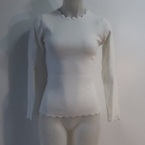 NWT Womens Minnie Rose White Scalloped Neck Hem Viscose Knit Blend Sweater M - Picture 6 of 9